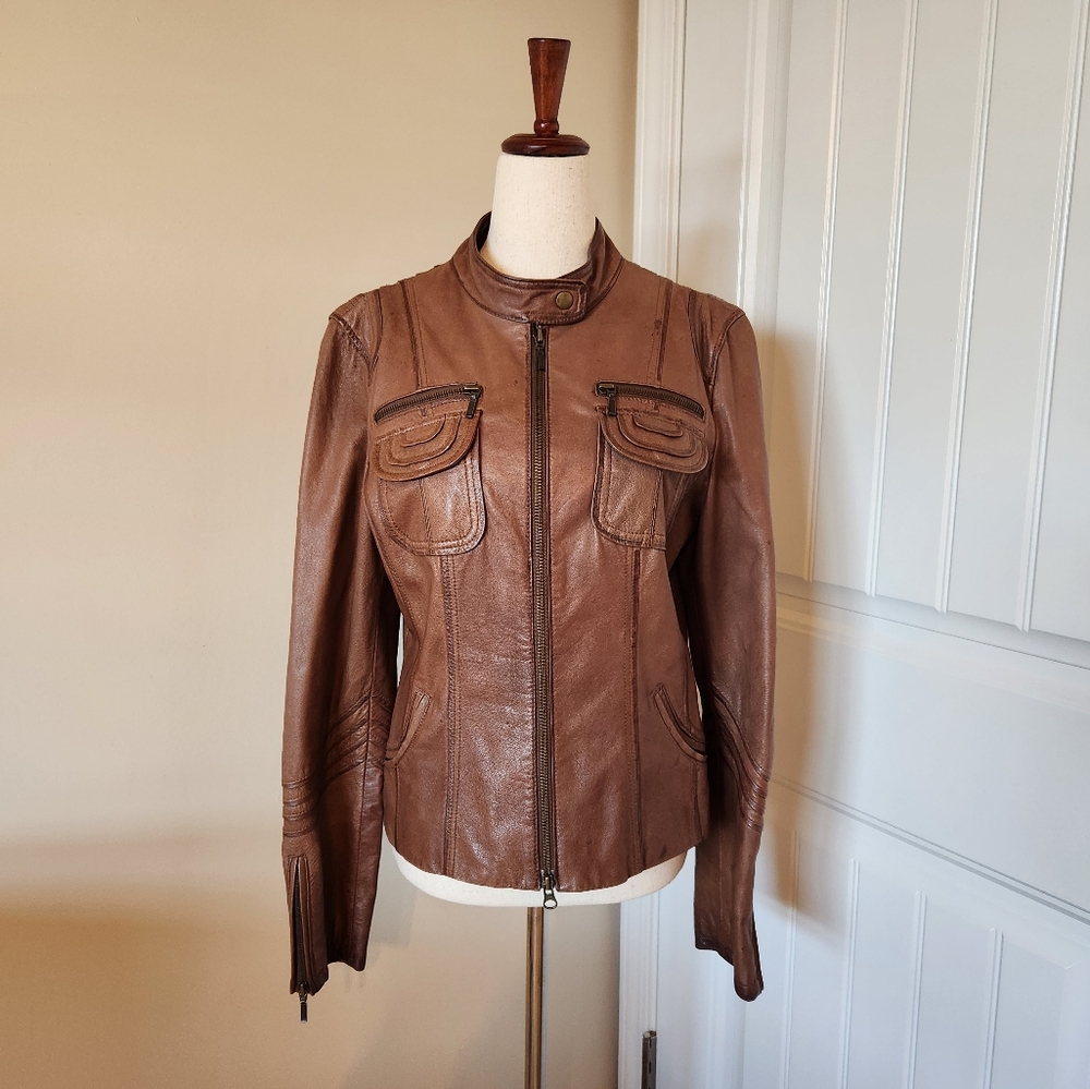Boston Proper Genuine Leather Moto Jacket Size Small - Picture 10 of 10